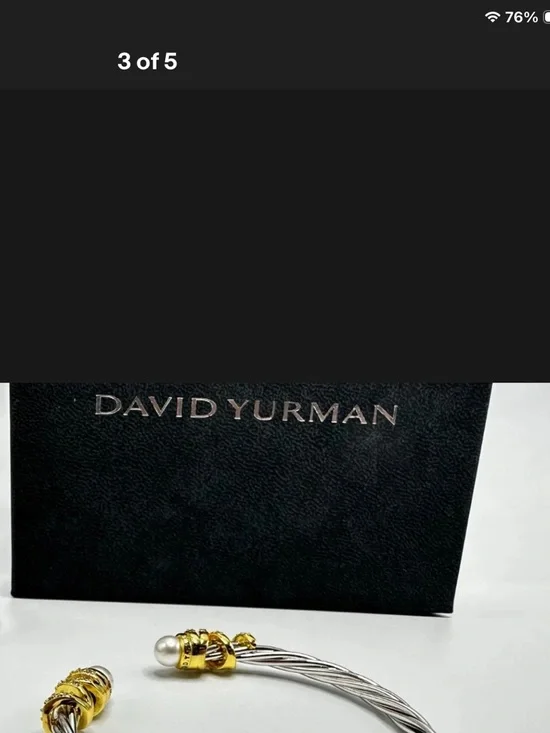 David Yurman Silver Cable Bracelet with Gold Accents and Pearl - Picture 4 of 4